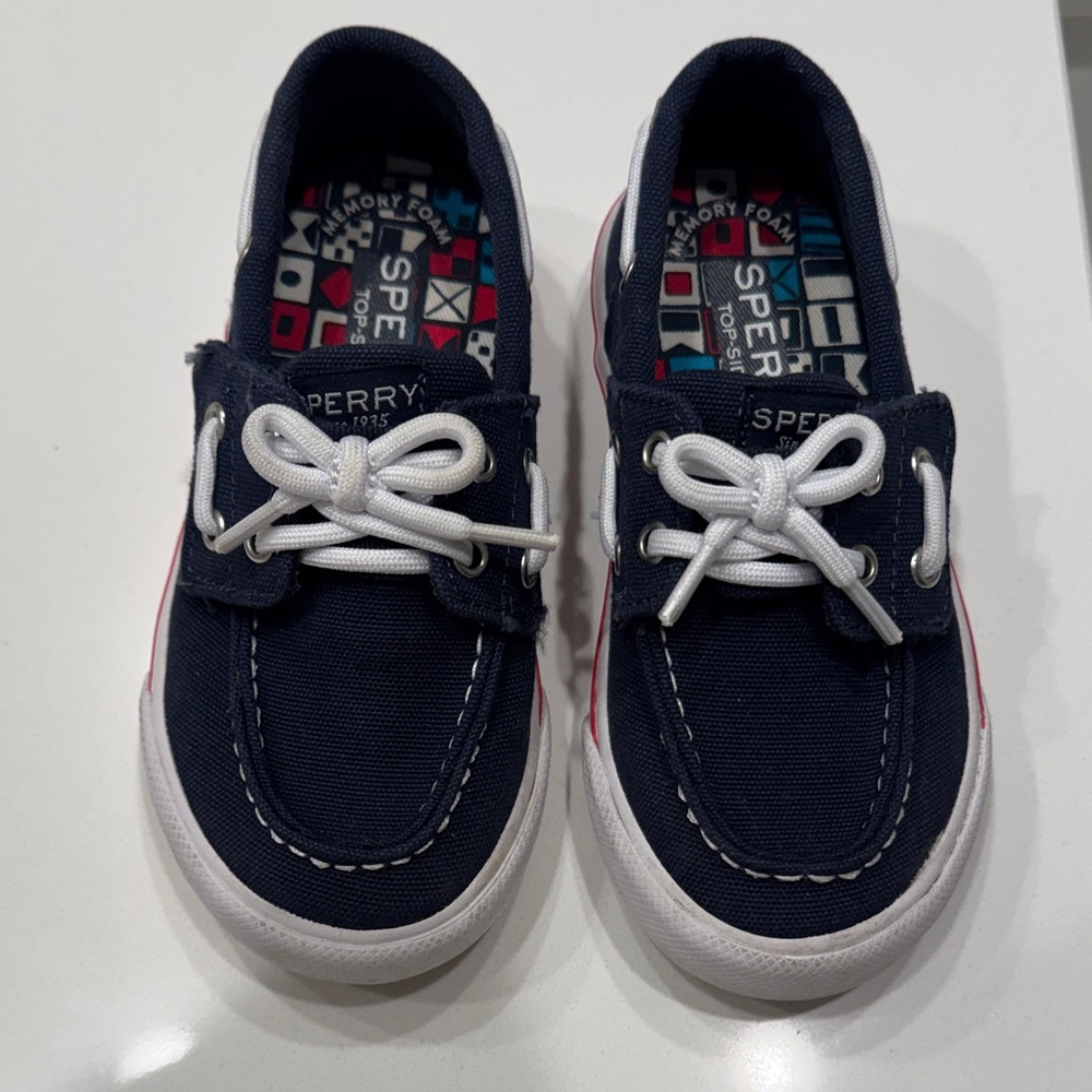 Sperry Kids Navy Canvas Boat Sneakers with White Laces